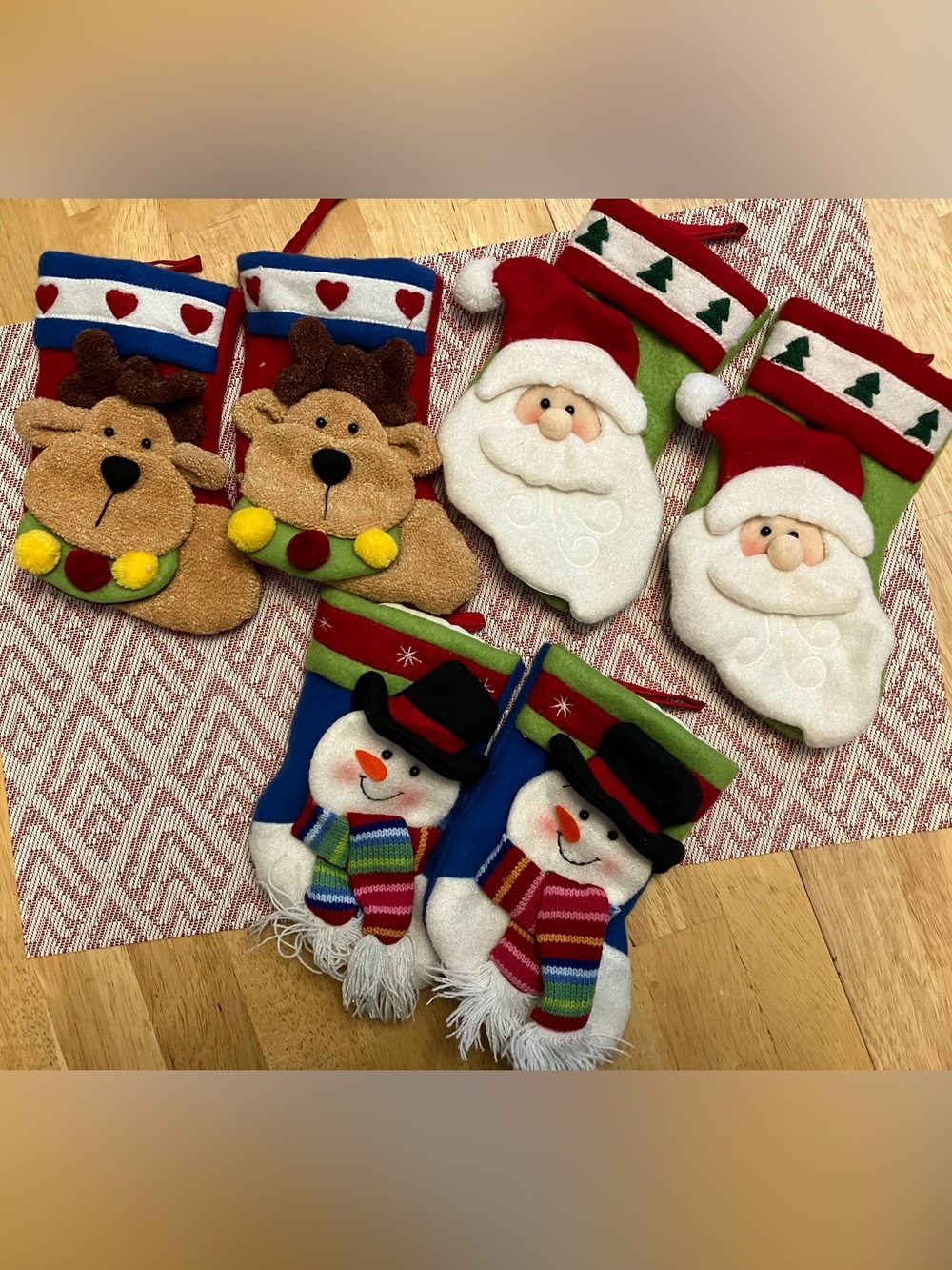 Festive Mini Christmas Stockings Set- Snowman, Santa & Reindeer - Multicolor